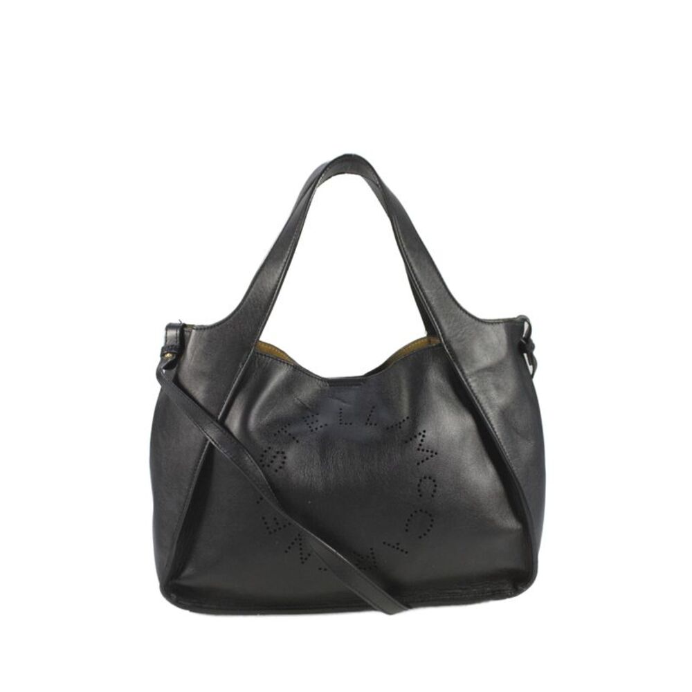 Stella McCartney Womens Leather Perforated Button Closure Shoulder Handbag Black